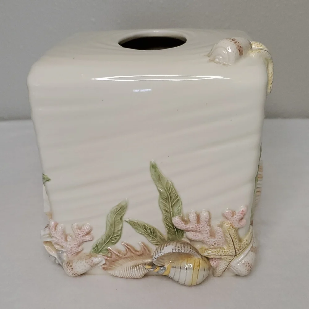 Seashell Nautilus Starfish Coral Ceramic Tissue Box Cover Bathroom Accessories
